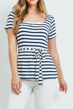 Load image into Gallery viewer, Navy and Ivory Stripe Top
