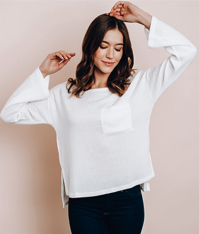 Ivory Waffle Ribbed Top