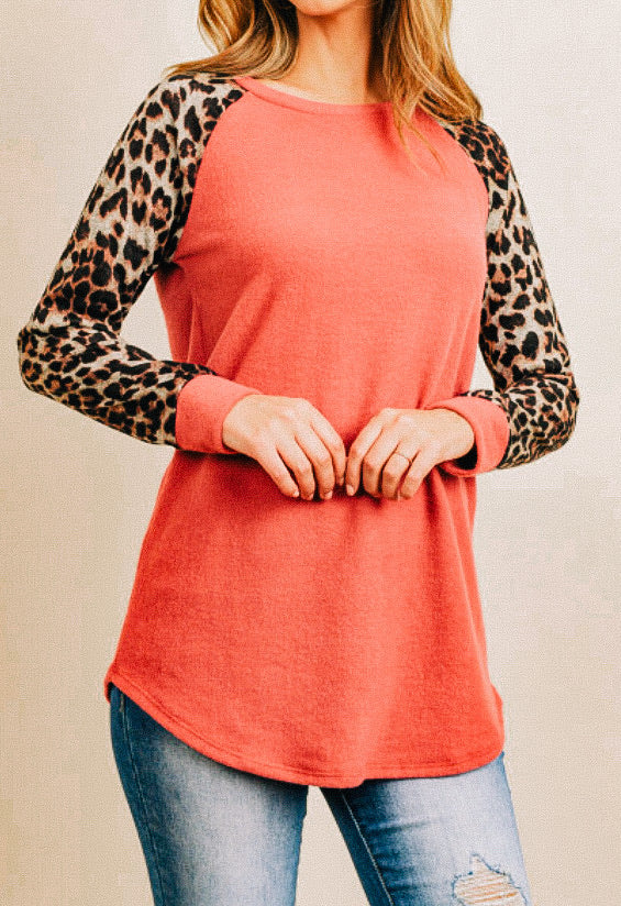 Rust and Leopard Print Contrast Top