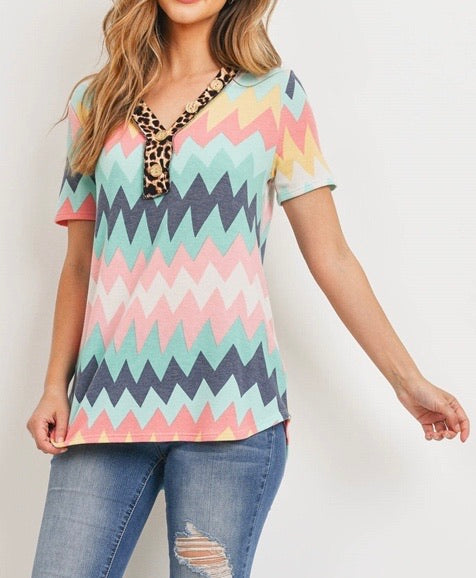 Mint Coral Multi-Stripe Top