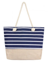 Load image into Gallery viewer, Navy Blue and White Stripe Tote
