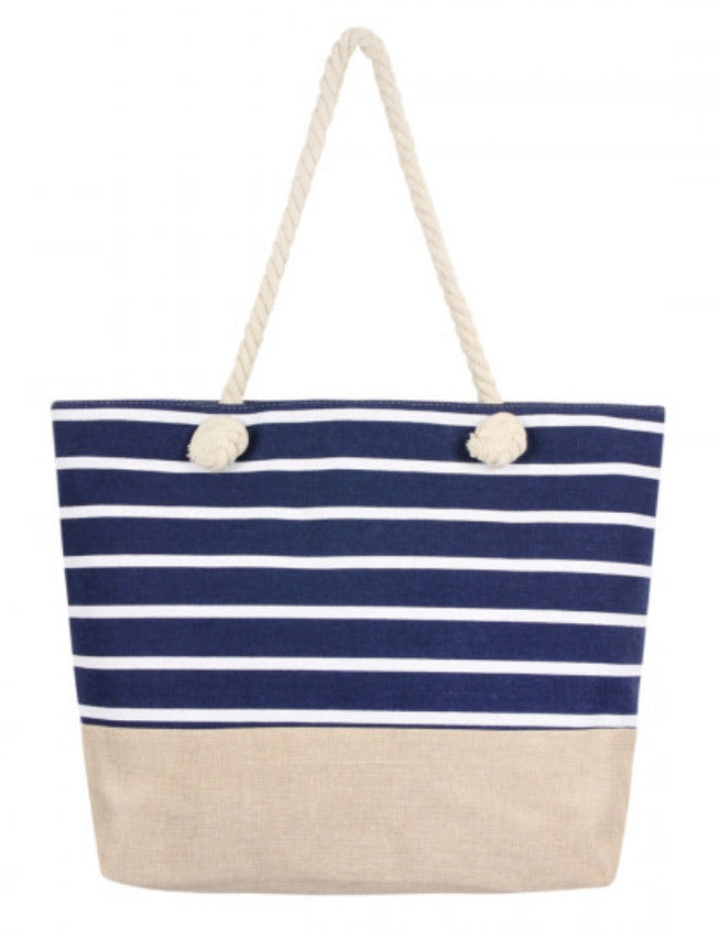 Navy Blue and White Stripe Tote