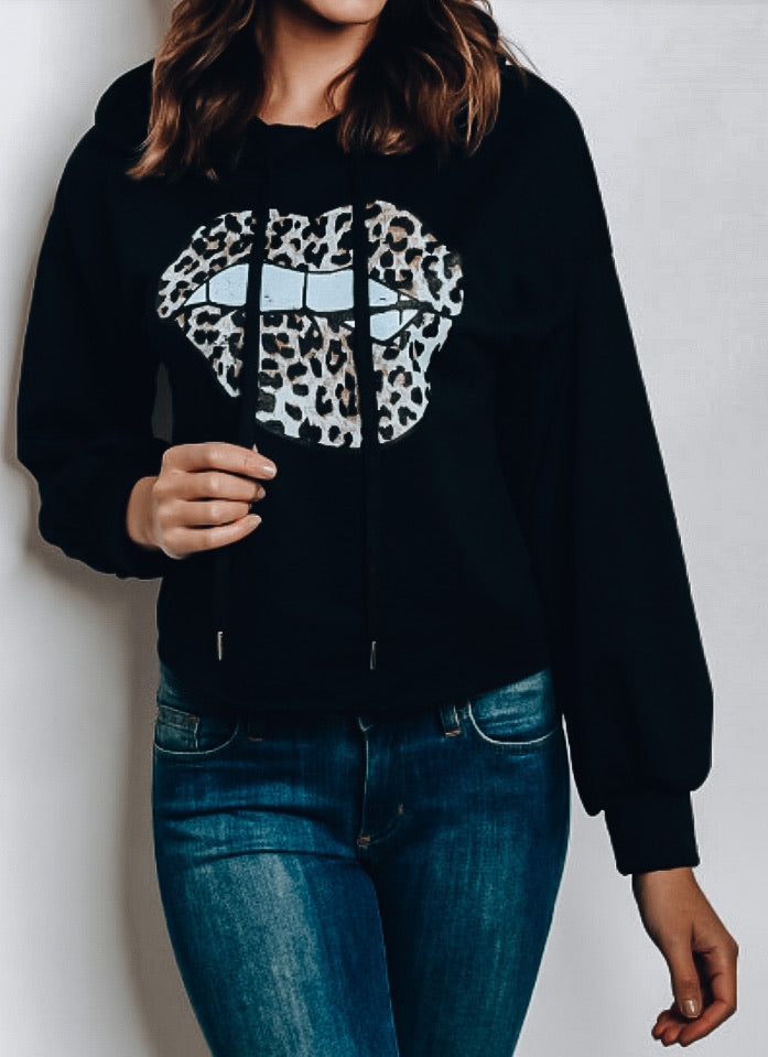 Black Graphic Hooded Sweatshirt