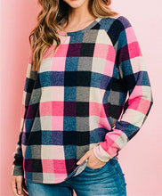 Load image into Gallery viewer, Pink and Navy Blue Plaid Top
