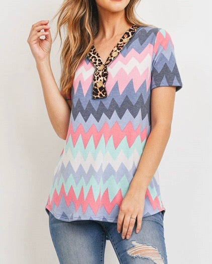 Pink Blue Multi-Stripe Top