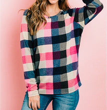 Load image into Gallery viewer, Pink and Navy Blue Plaid Top
