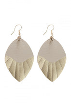 Load image into Gallery viewer, Natural Beige and Gold Leather Leaf Tassel Earrings
