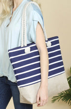 Load image into Gallery viewer, Navy Blue and White Stripe Tote
