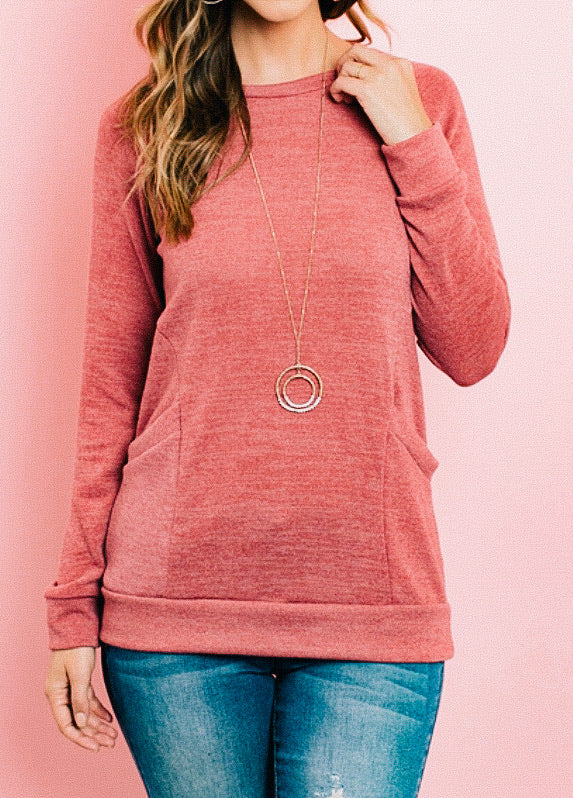 Mauve Knit Front Pocket Top