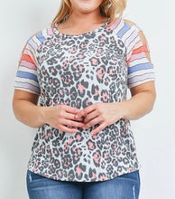 Load image into Gallery viewer, Animal Print and Stripe Sleeve Top
