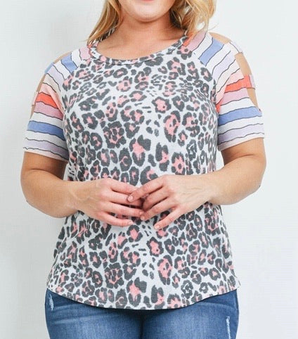 Animal Print and Stripe Sleeve Top