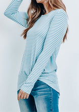 Load image into Gallery viewer, Blue Striped Twist Hem Top
