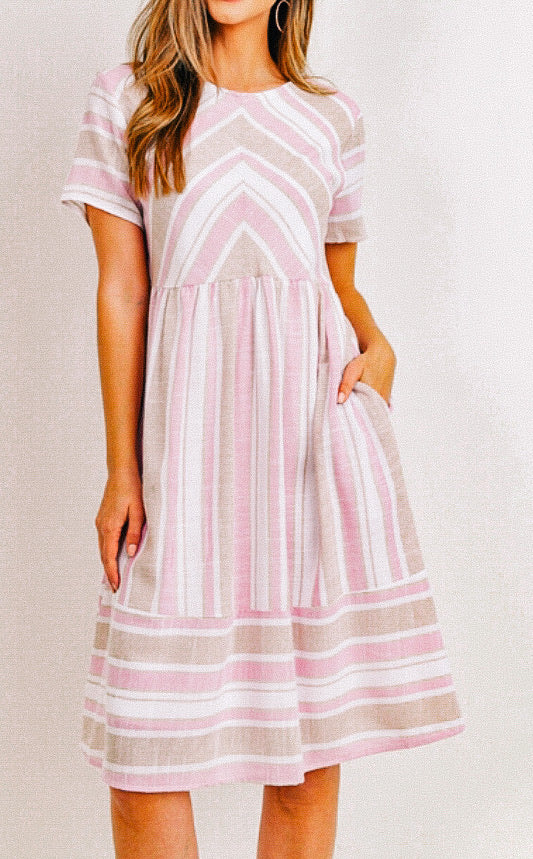 Pink Taupe Striped Dress