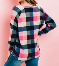 Load image into Gallery viewer, Pink and Navy Blue Plaid Top
